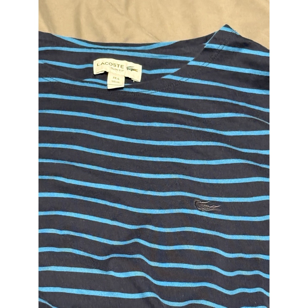 Lacoste Shirt Mens Size‎ XL Blue Striped Long Sleeve Slim Fit Cotton Crewneck